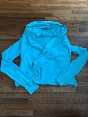 Ivivva light blue girls sweater long sleeve wrap-style front